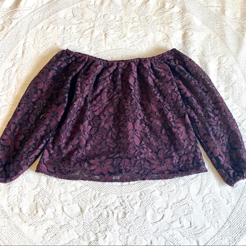 Off-the-shoulder Black & Purple Lace Top